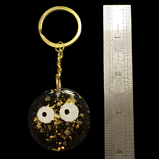 Resin Charm - Homemade Air Dry Clay Eyes Suspended in Resin with Color Shift Flakes on Goldtone Chain and Keyring