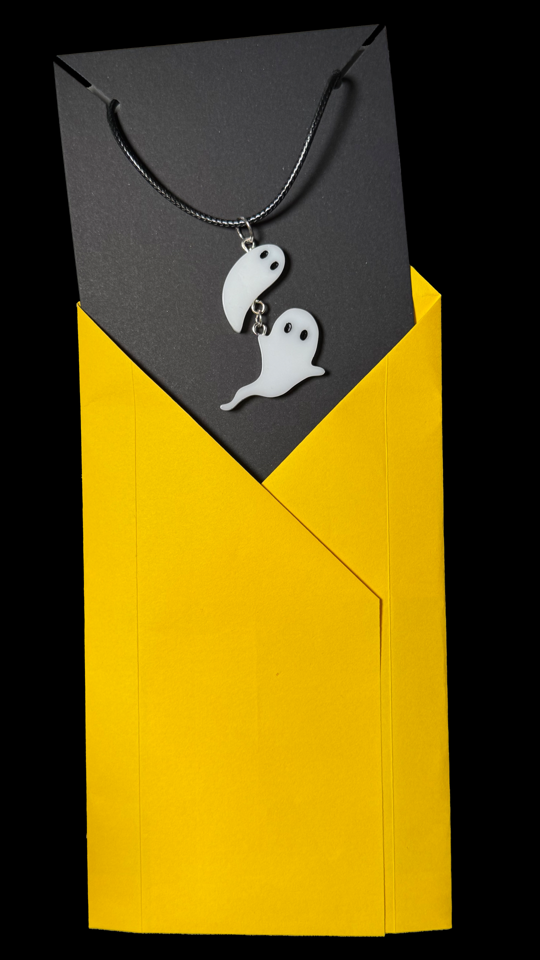 Resin Charms - A Medium and a Large Ghost Dangle from a Waxed Black Leather Cord that will lengthen up to 24"
