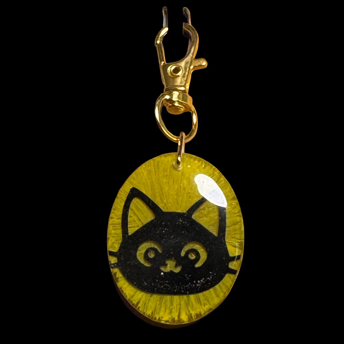 Resin Charm - Black Cat Suspended in Resin with Glitter and Glow-in-the-dark Crystals