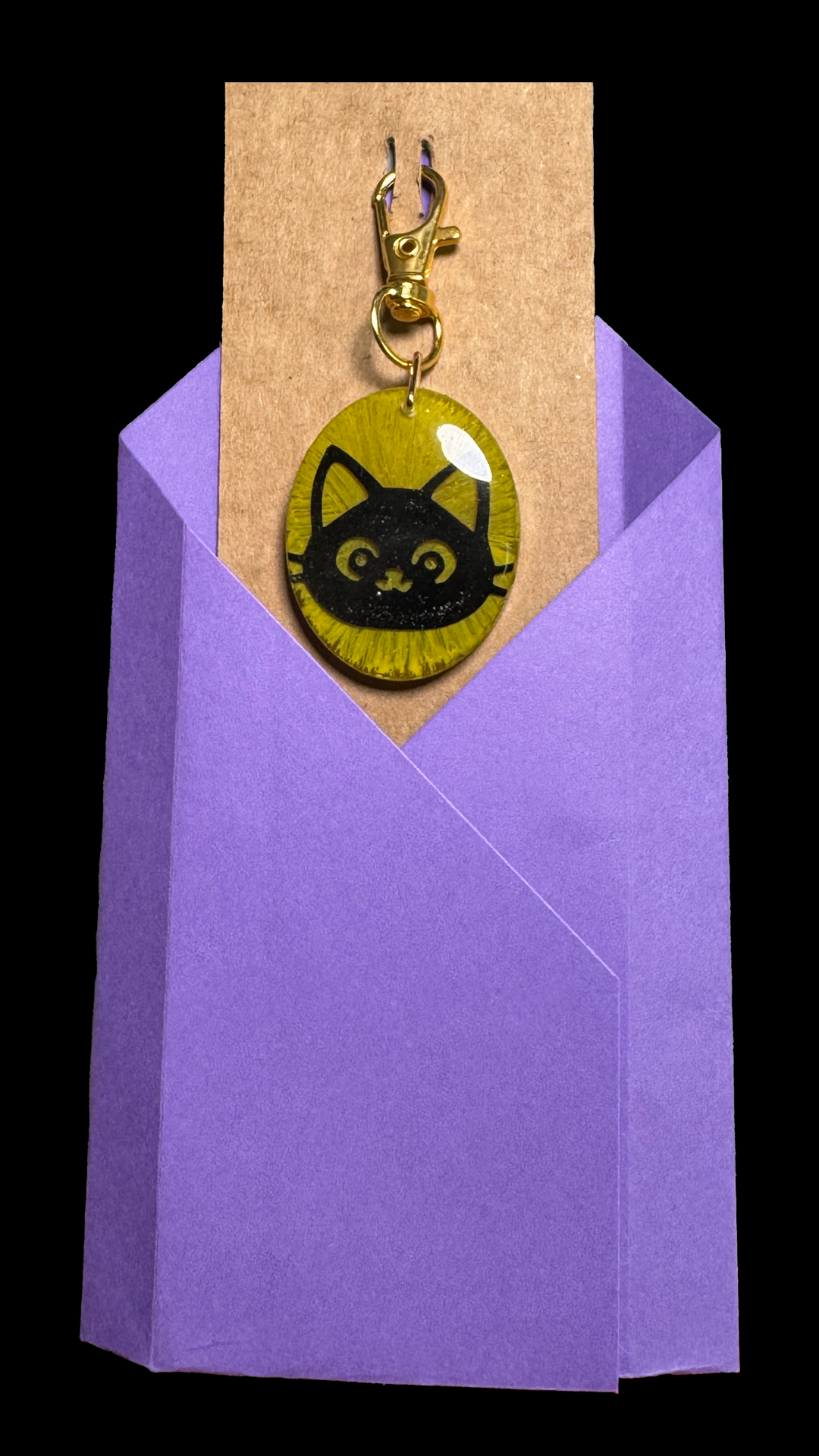 Resin Charm - Black Cat Suspended in Resin with Glitter and Glow-in-the-dark Crystals