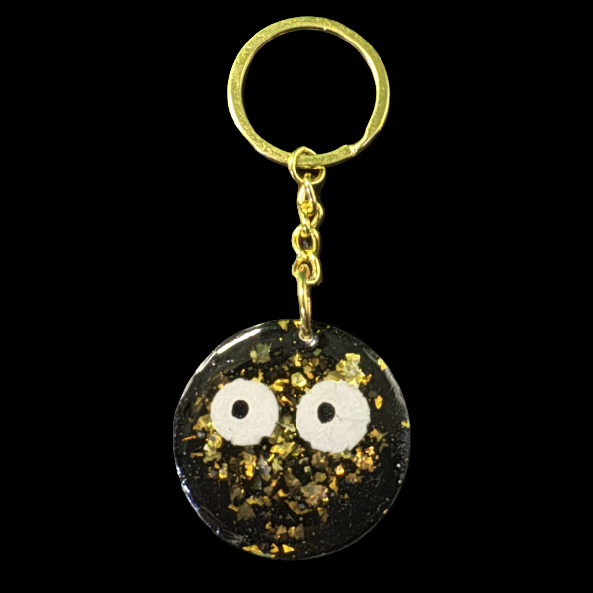 Resin Charm - Homemade Air Dry Clay Eyes Suspended in Resin with Color Shift Flakes on Goldtone Chain and Keyring