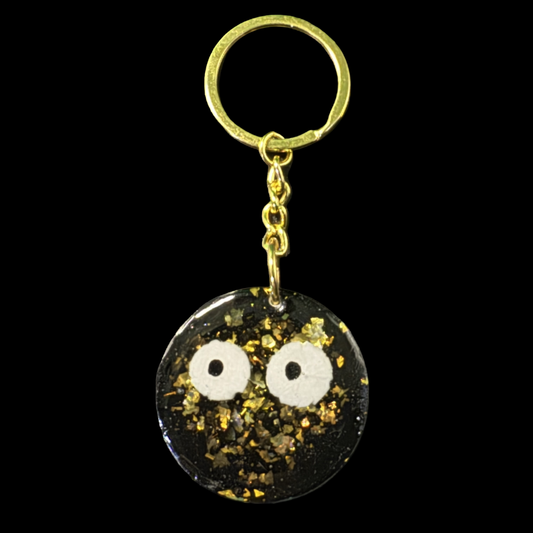 Resin Charm - Homemade Air Dry Clay Eyes Suspended in Resin with Color Shift Flakes on Goldtone Chain and Keyring