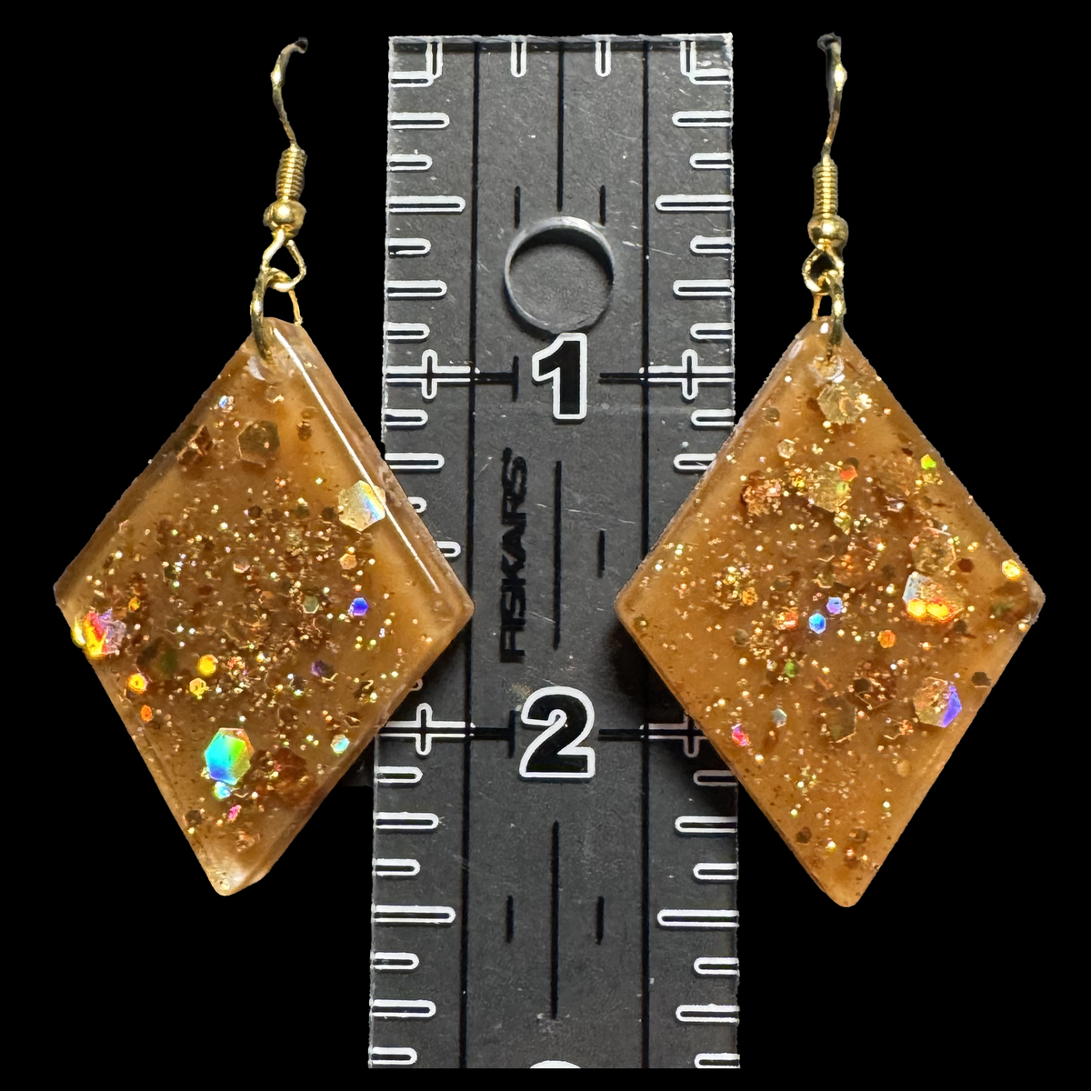 Resin Charms - Autumn Glittery Diamond Shapes on Hypoallergenic Gold-tone Ear Wires