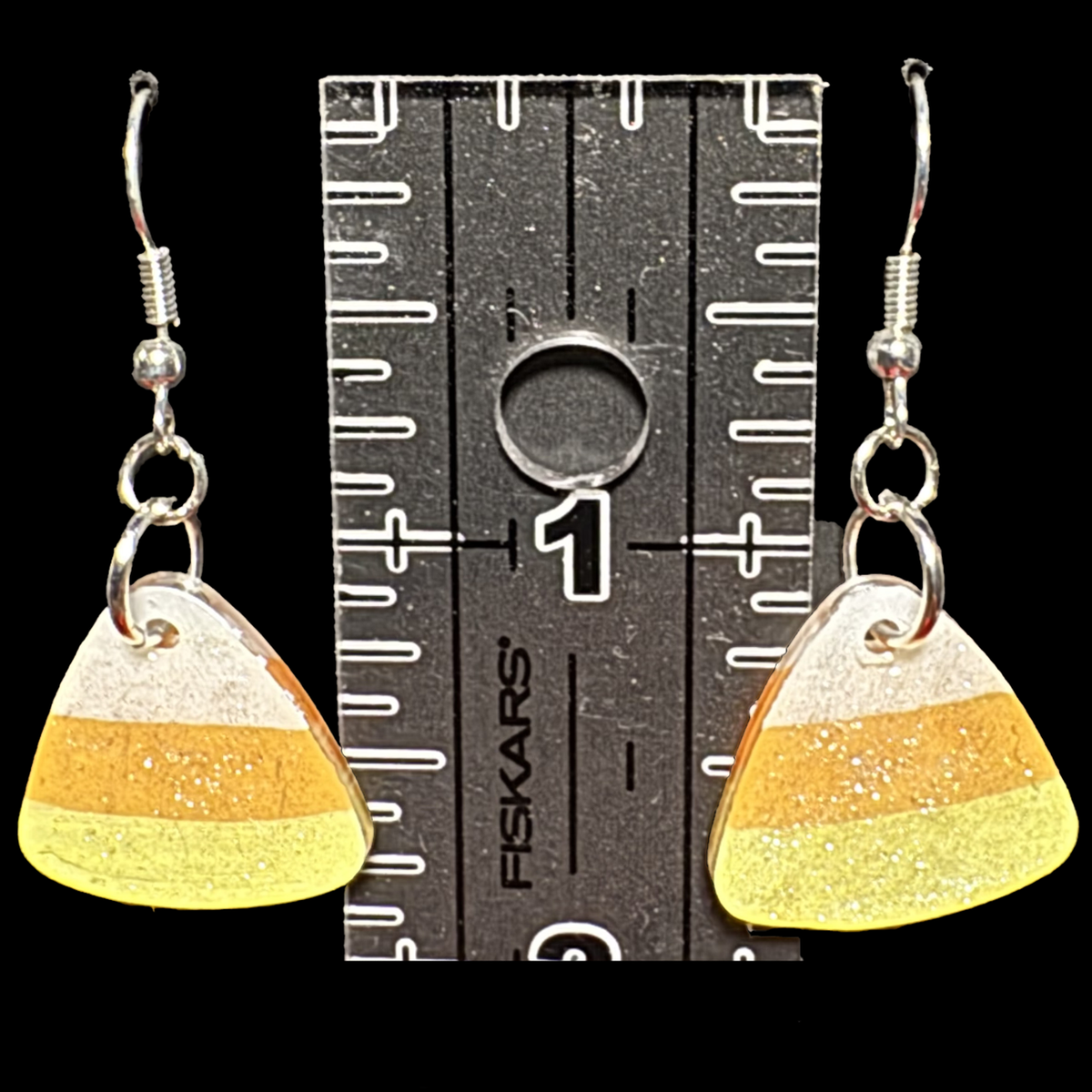 Resin Earrings - Small Rounded Triangular Candy Corns on Hypoallergenic Silver-tone Ear Wires