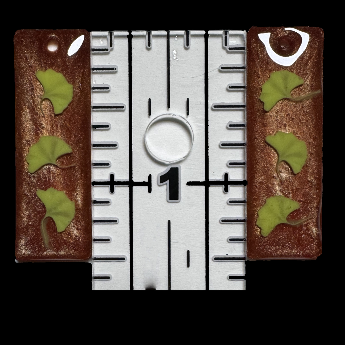 Resin Earring Charms - Autumn Ginkgo Leaves on Brown Elongated Rectangle