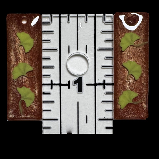 Resin Earrings- Autumn Ginkgo Leaves on Brown Elongated Rectangle