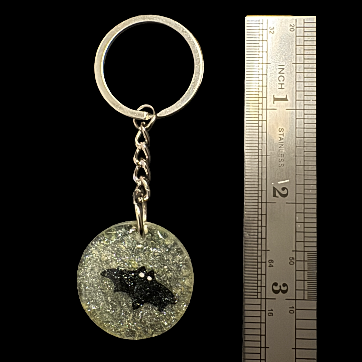 Resin Charm - Black Bat Suspended in Resin with Glitter and Glow-in-the-dark Crystals