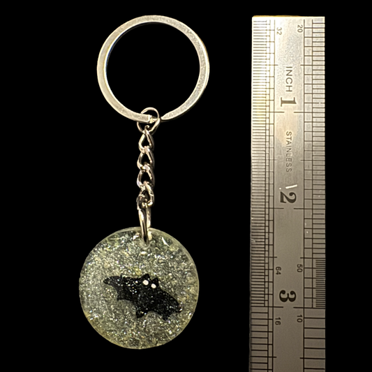 Resin Charm - Black Bat Suspended in Resin with Glitter and Glow-in-the-dark Crystals