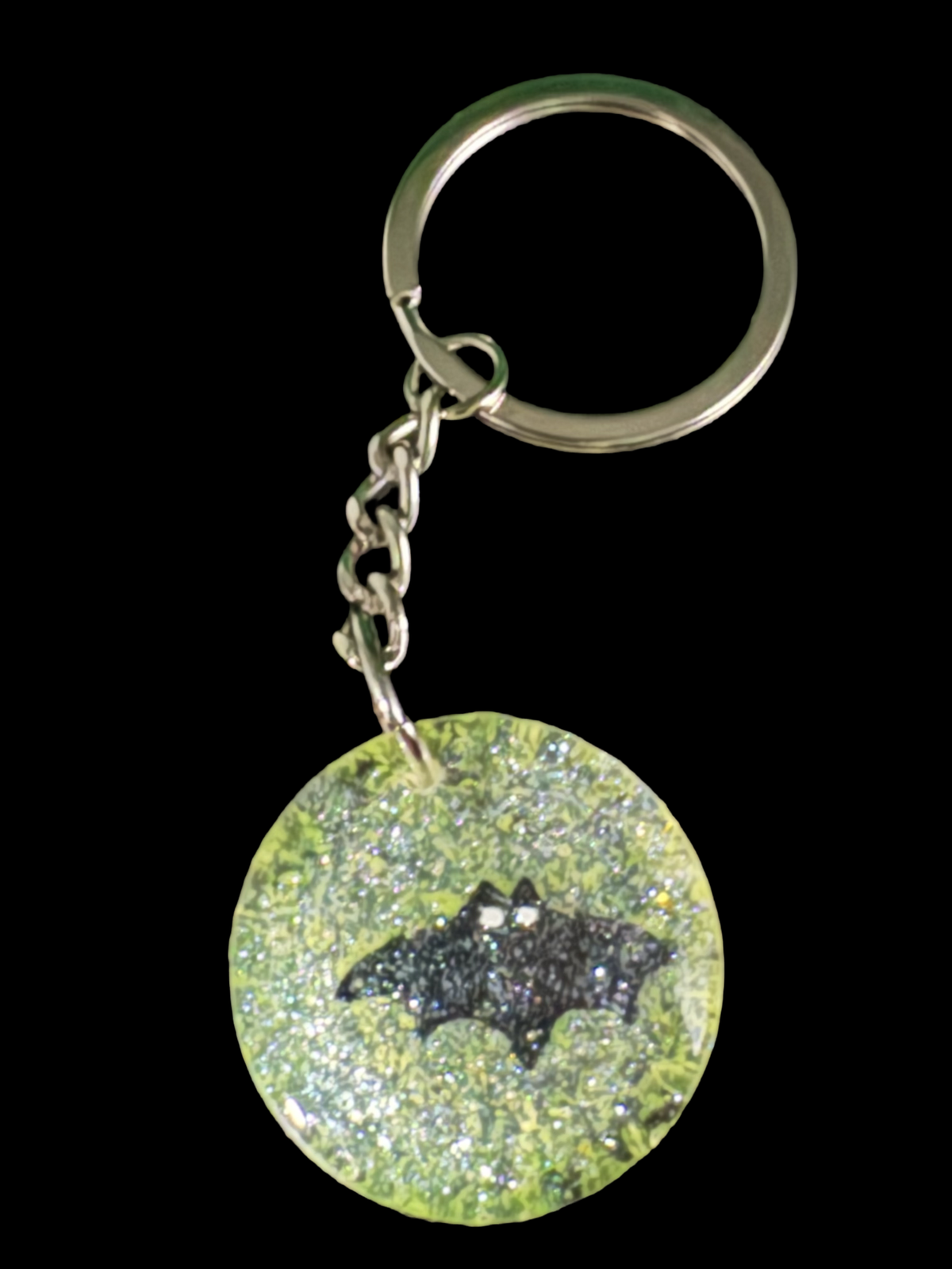 Resin Charm - Black Bat Suspended in Resin with Glitter and Glow-in-the-dark Crystals