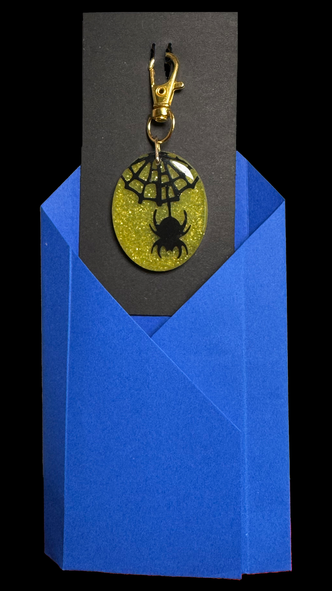 Resin Charm - Spider and Web Suspended in Resin with Glitter and Glow-in-the-dark Crystals