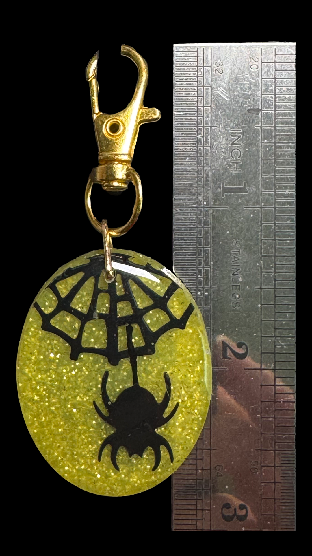 Resin Charm - Spider and Web Suspended in Resin with Glitter and Glow-in-the-dark Crystals