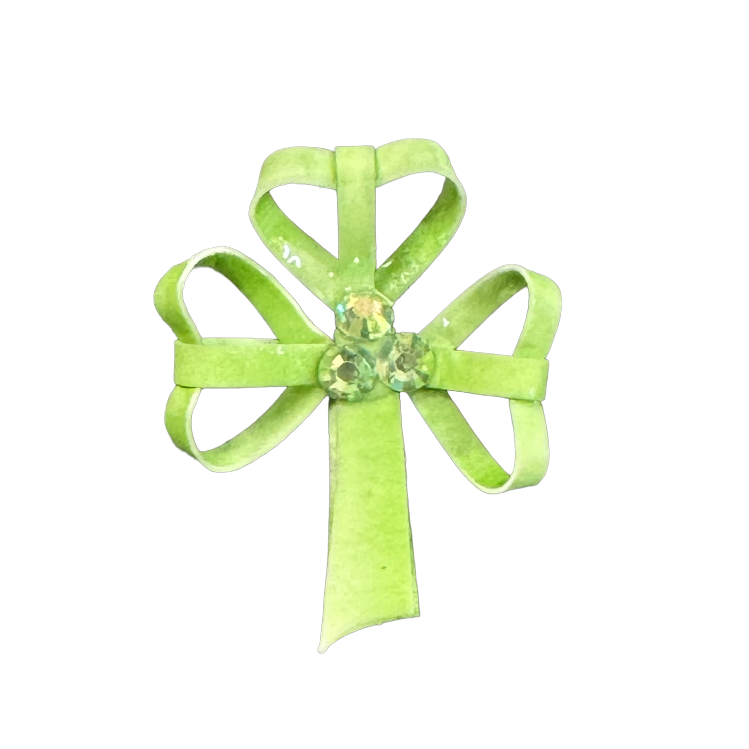 Pale Green Shamrock with 3 Rhinestones