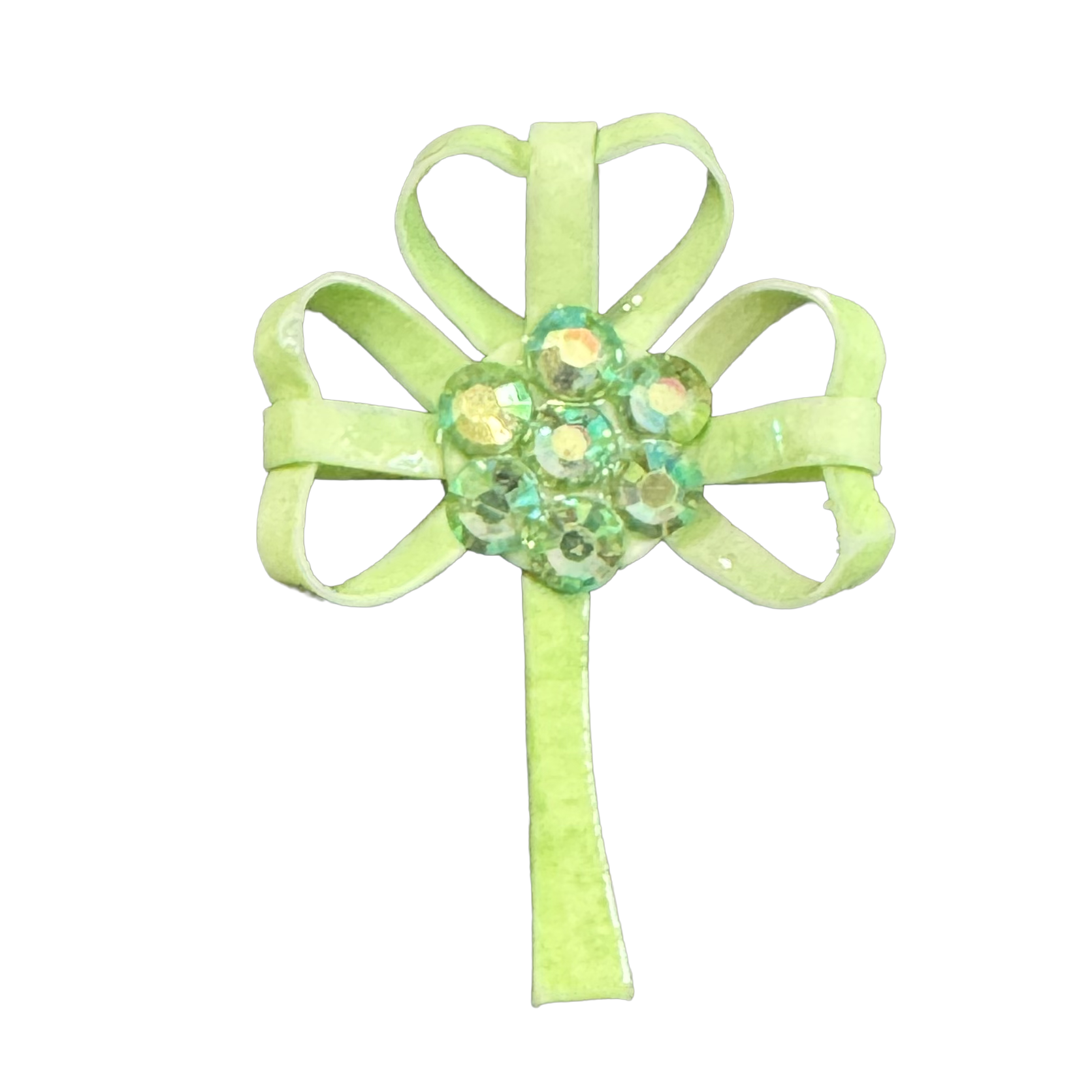 Pale Green Shamrock with 7 Rhinestones