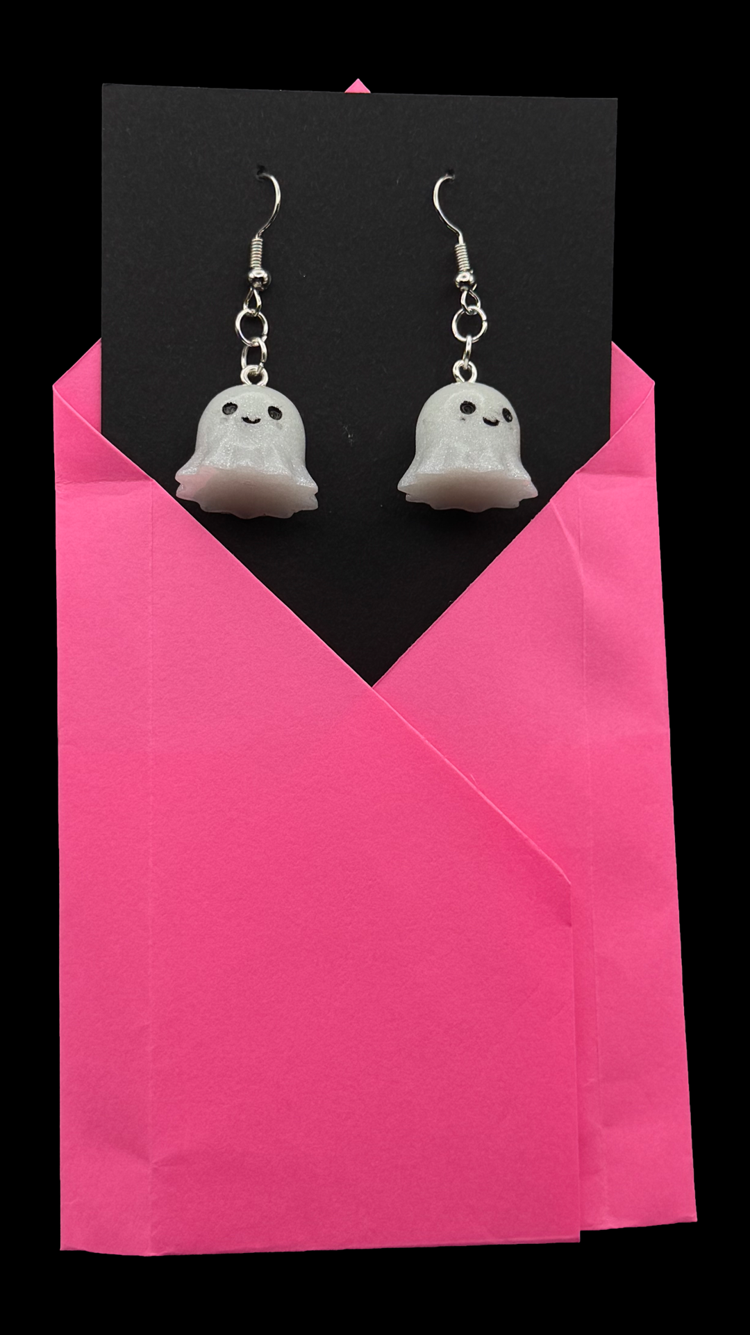 Resin Earrings - Happy Ghosts on Hypoallergenic Silver-Tone Ear Wires That Glow Blue in the Dark