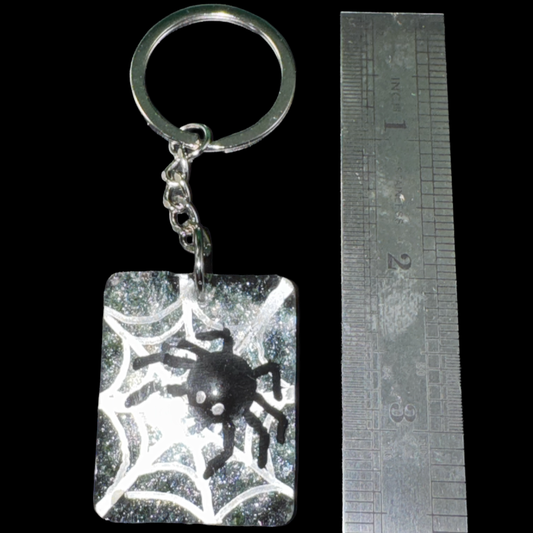 Resin Charm - Hand Drawn Spider on Chrome Web - Rectangle