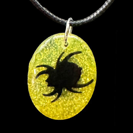 Resin Charm Necklace - Black Spider in Sparkly Yellow Oval