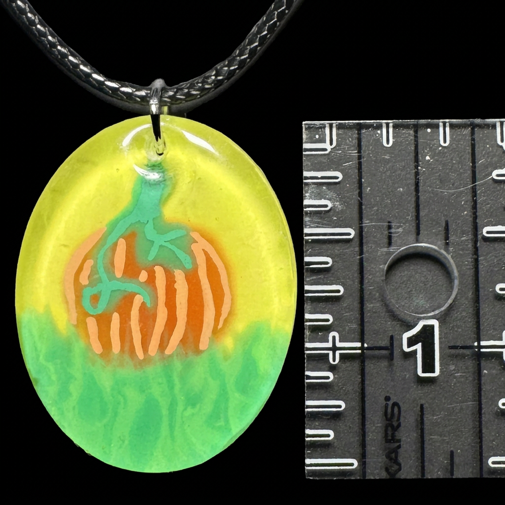 Pumpkin pendant scale-focused close-up